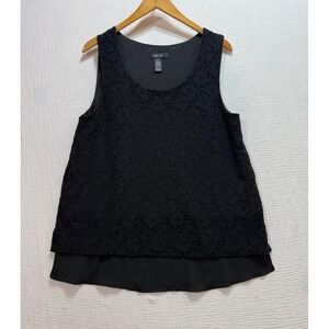 Style & Co Lace Tank Top Women Size M Black Layered Scoop Neck Coquette Party